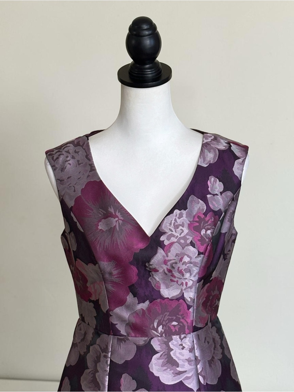 Adrianna Papell Metallic Floral Jacquard A-Line Cockail Dress Purple Pink 4 - Picture 2 of 11